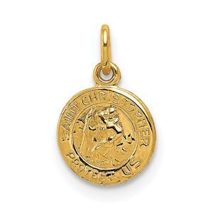 14k Yellow Gold Tiny Saint Christopher Medal Charm, 8mm (5/16 Inch)